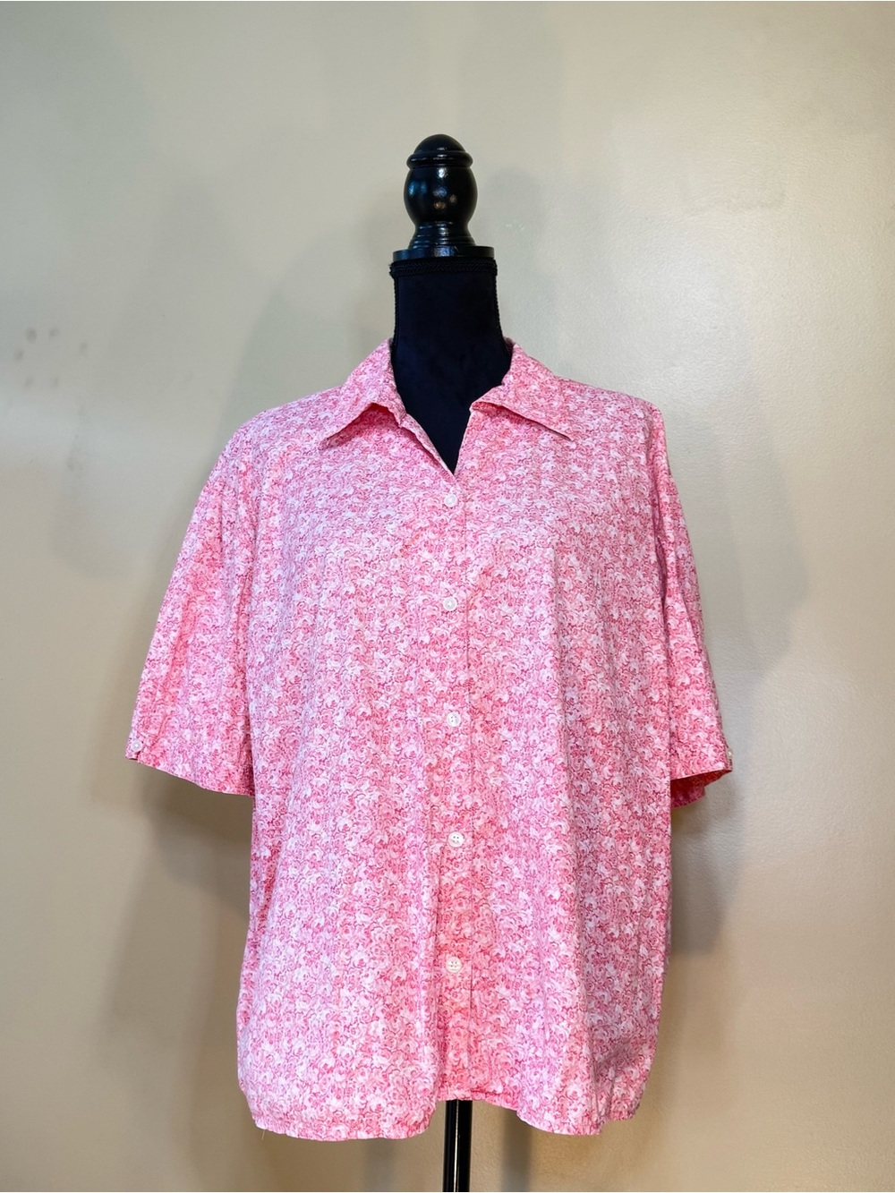 Eddie Bauer Pink White Floral Button Down Blouse Short Sleeve Top Plus Size XXL - Picture 3 of 13